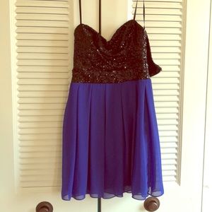 Strapless black sequin royal blue bottom dress